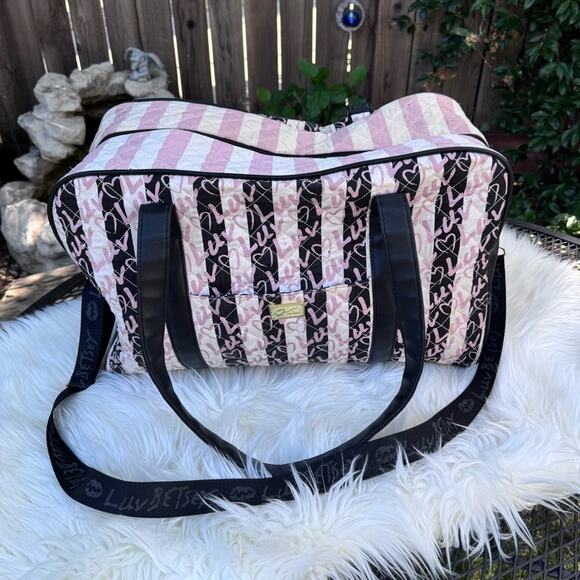 Betsey Johnson Handbags - Luv Betsey Johnson Quilted Pink, Black & White Weekender Extra Large Duffle Bag